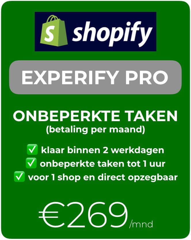 Experify Shopify taken - 1 maand onbeperkt